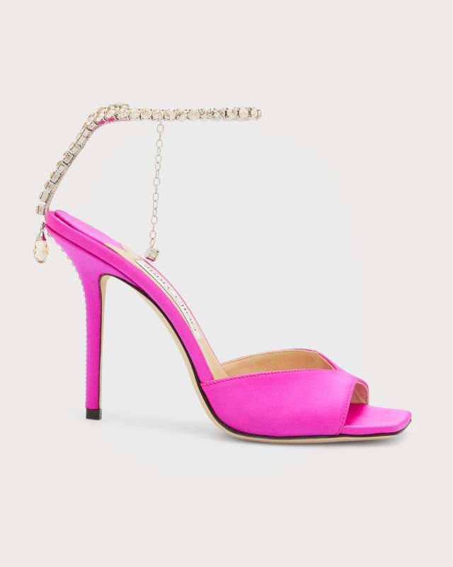 Saeda Satin Crystal Ankle-Strap Sandals